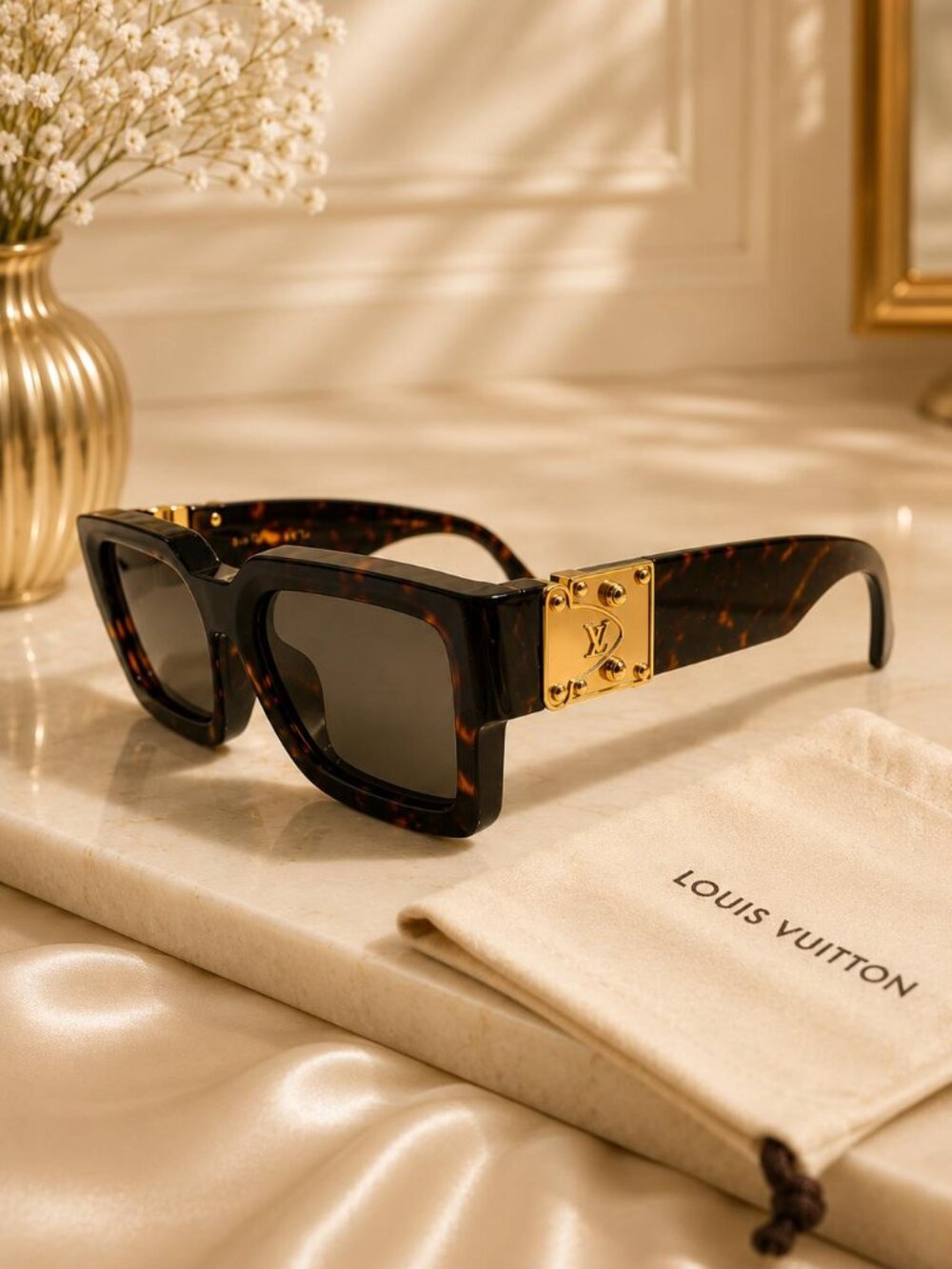 Authentic Louis Vuitton LV Millionaire Sunglasses Tortoise Gold Logo Oversized